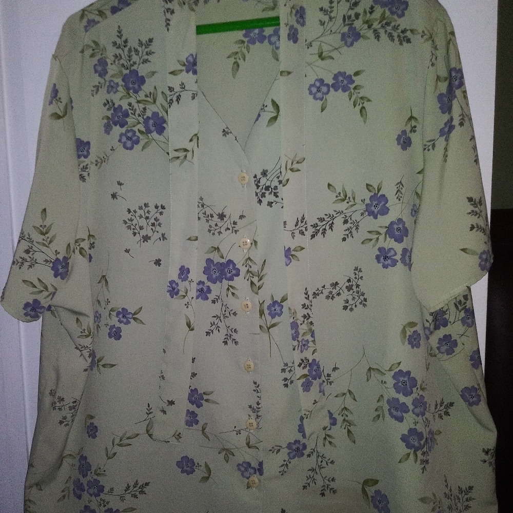 Green floral blouse